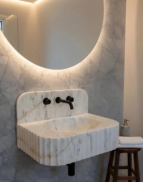  Calacatta Gold Marble Fluted Bathroom Sink