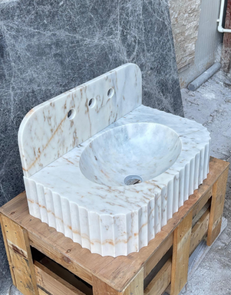  Calacatta Gold Marble Fluted Bathroom Sink
